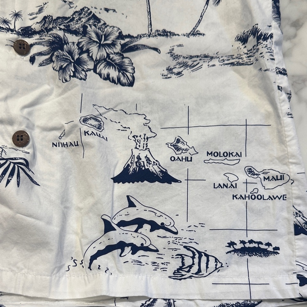 Men's White and Blue Tropical Print Casual Shirt - Picture 3 of 6